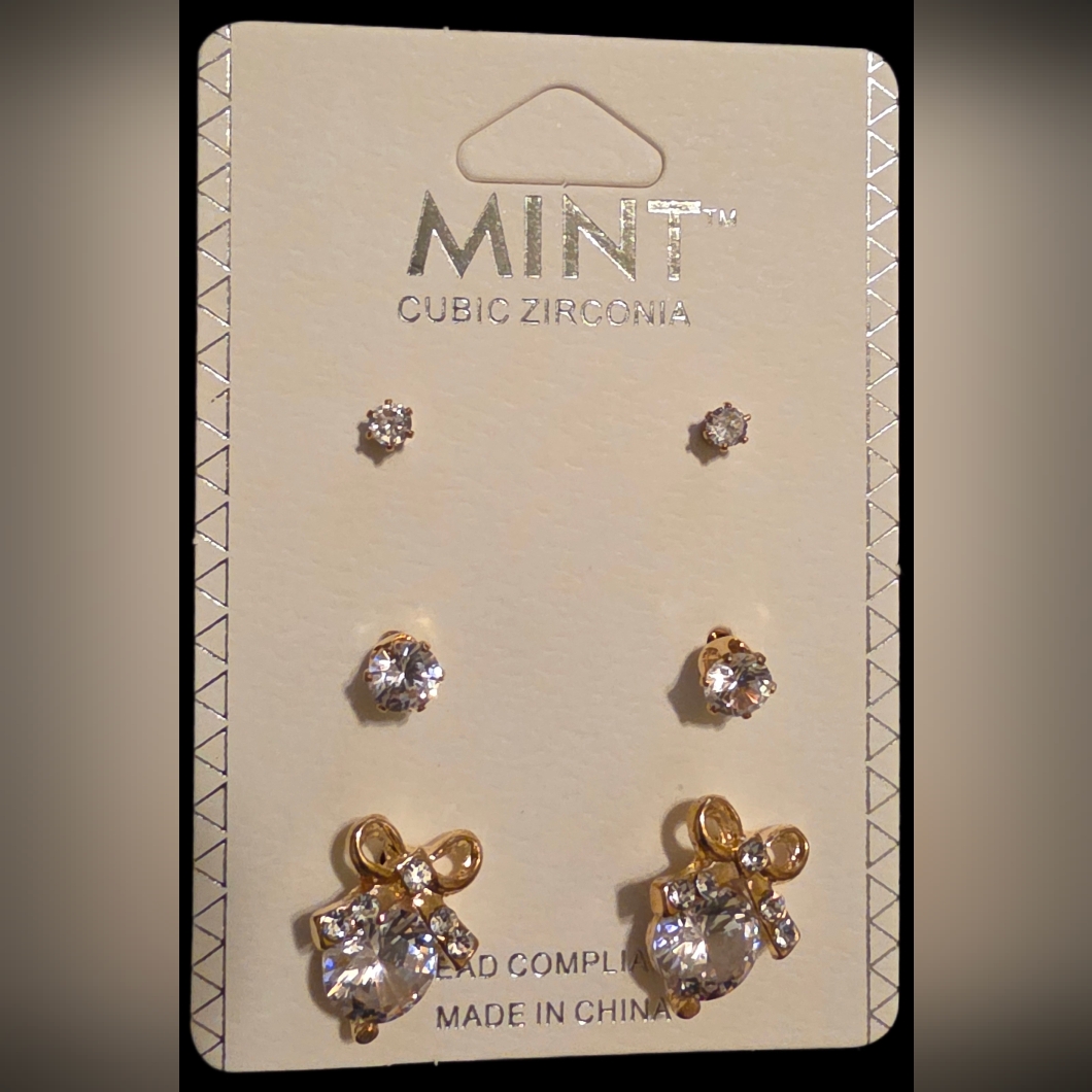 Trio Of Cubic Zirconia Stud Earrings 6$